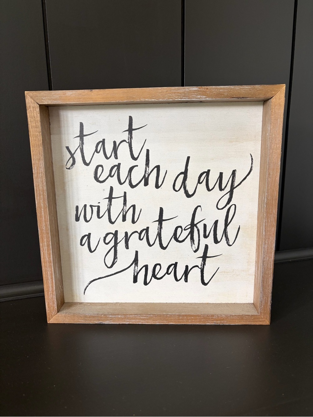 Framed Start Each Day With a Grateful Heart' Wall Sign - White & Natural Wood